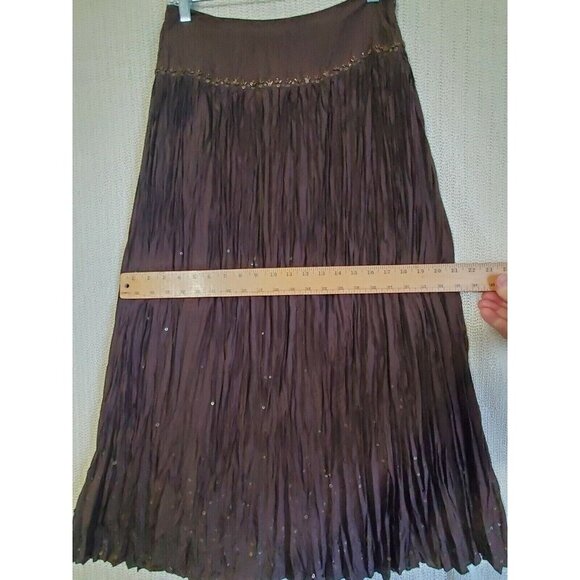 Talbots Women’s Crepe SILK Maxi Skirt 6 Brown Beaded Sequin Boho Glam Chic - Picture 5 of 12